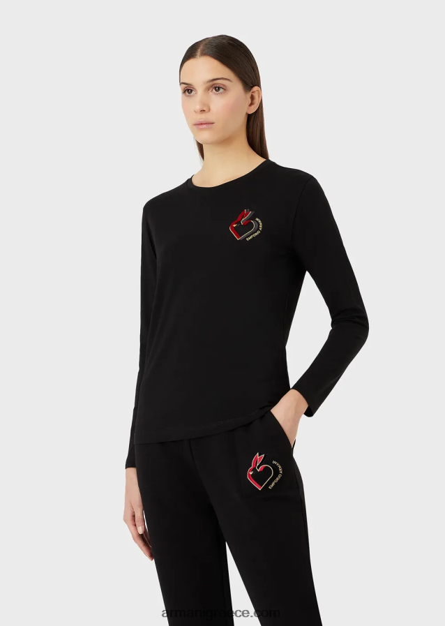 γυναίκες Armani Ζέρσεϊ τζάμπερ με γράμματα και κέντημα 4046R6451 μαύρος