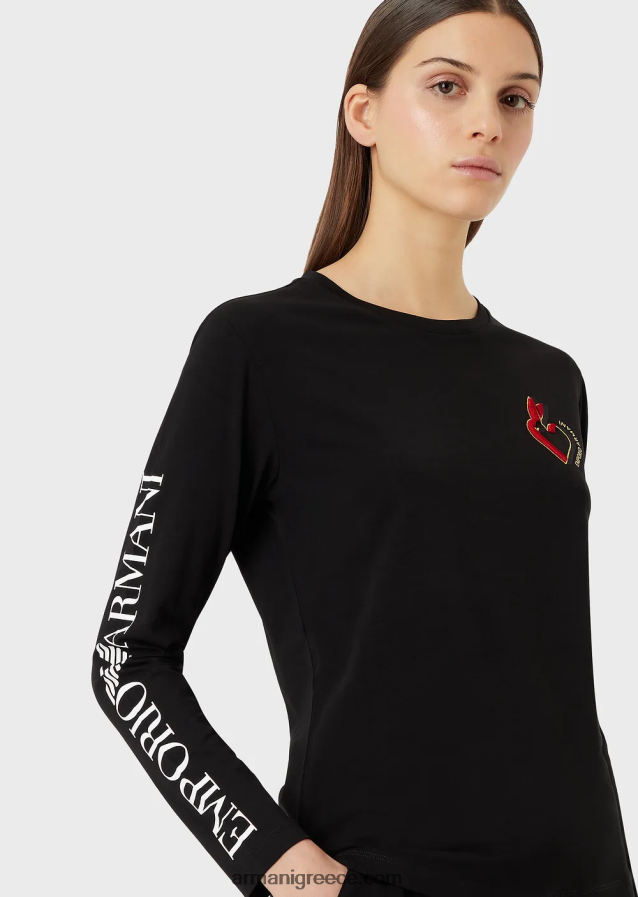 γυναίκες Armani Ζέρσεϊ τζάμπερ με γράμματα και κέντημα 4046R6451 μαύρος