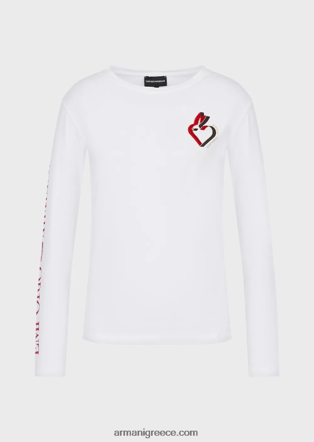 γυναίκες Armani Ζέρσεϊ τζάμπερ με γράμματα και κέντημα 4046R6452 άσπρο