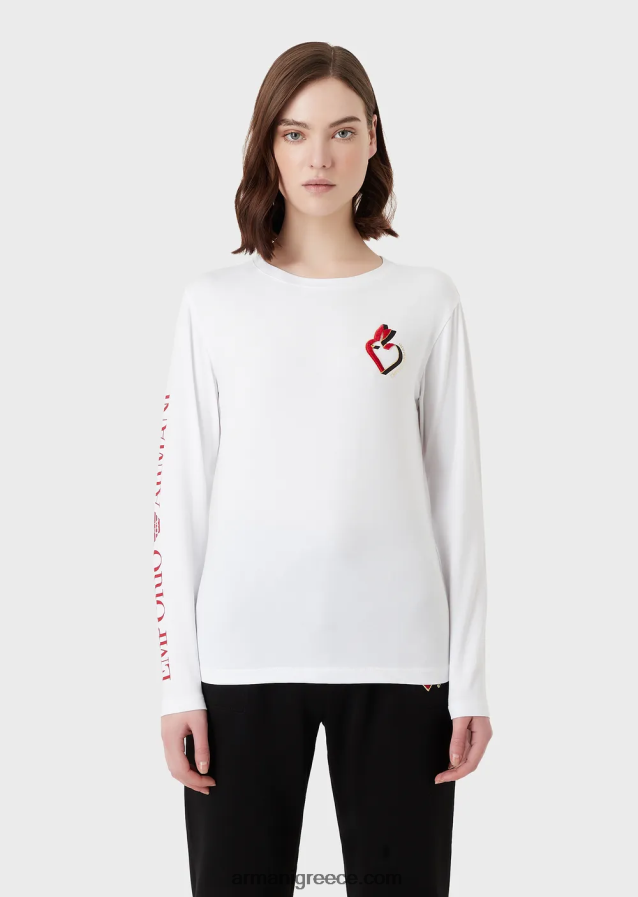 γυναίκες Armani Ζέρσεϊ τζάμπερ με γράμματα και κέντημα 4046R6452 άσπρο