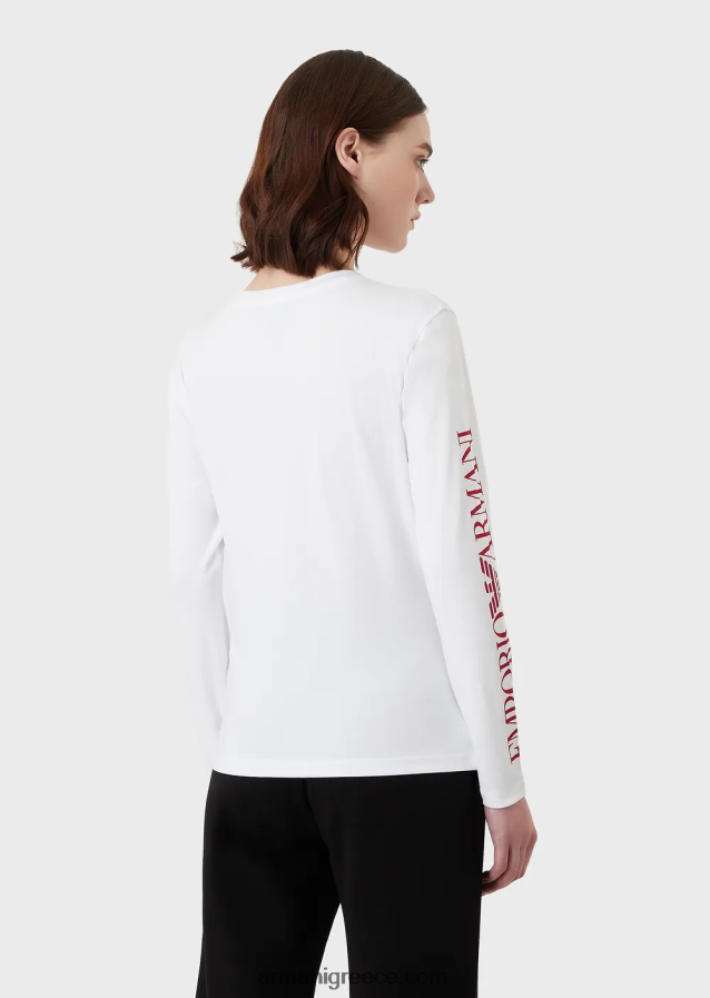 γυναίκες Armani Ζέρσεϊ τζάμπερ με γράμματα και κέντημα 4046R6452 άσπρο