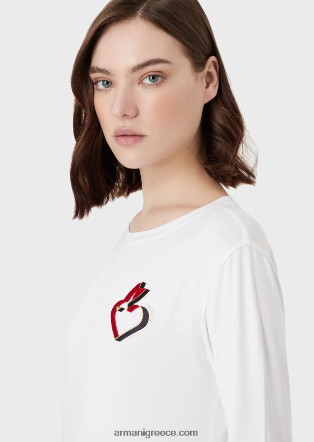 γυναίκες Armani Ζέρσεϊ τζάμπερ με γράμματα και κέντημα 4046R6452 άσπρο