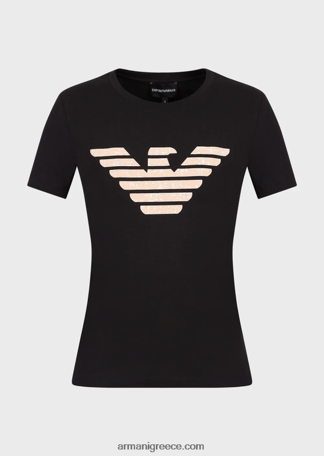 γυναίκες Armani μπλουζάκι στρετ με μοτίβο αετού μεγάλου μεγέθους 4046R6457 μαύρος