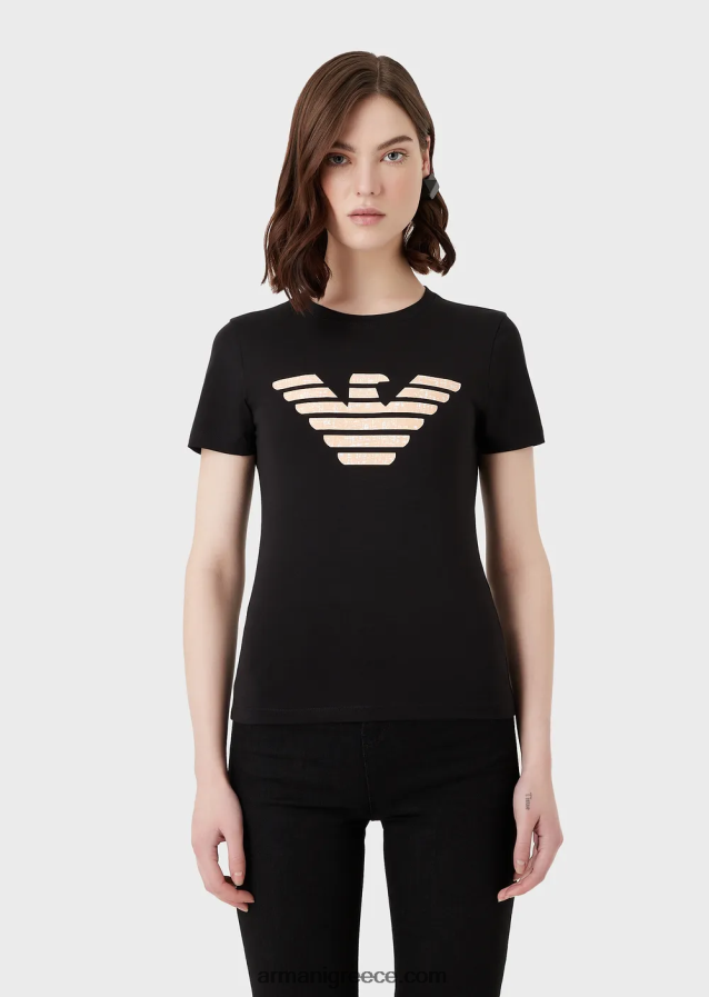 γυναίκες Armani μπλουζάκι στρετ με μοτίβο αετού μεγάλου μεγέθους 4046R6457 μαύρος