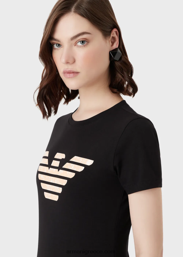 γυναίκες Armani μπλουζάκι στρετ με μοτίβο αετού μεγάλου μεγέθους 4046R6457 μαύρος