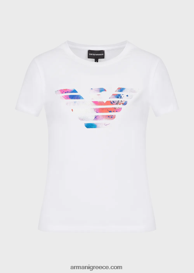 γυναίκες Armani μπλουζάκι στρετ με μοτίβο αετού μεγάλου μεγέθους 4046R6458 άσπρο