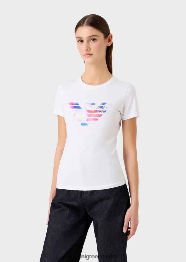 γυναίκες Armani μπλουζάκι στρετ με μοτίβο αετού μεγάλου μεγέθους 4046R6458 άσπρο