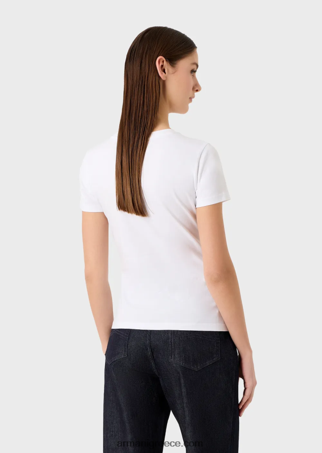 γυναίκες Armani μπλουζάκι στρετ με μοτίβο αετού μεγάλου μεγέθους 4046R6458 άσπρο