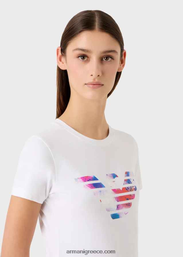 γυναίκες Armani μπλουζάκι στρετ με μοτίβο αετού μεγάλου μεγέθους 4046R6458 άσπρο