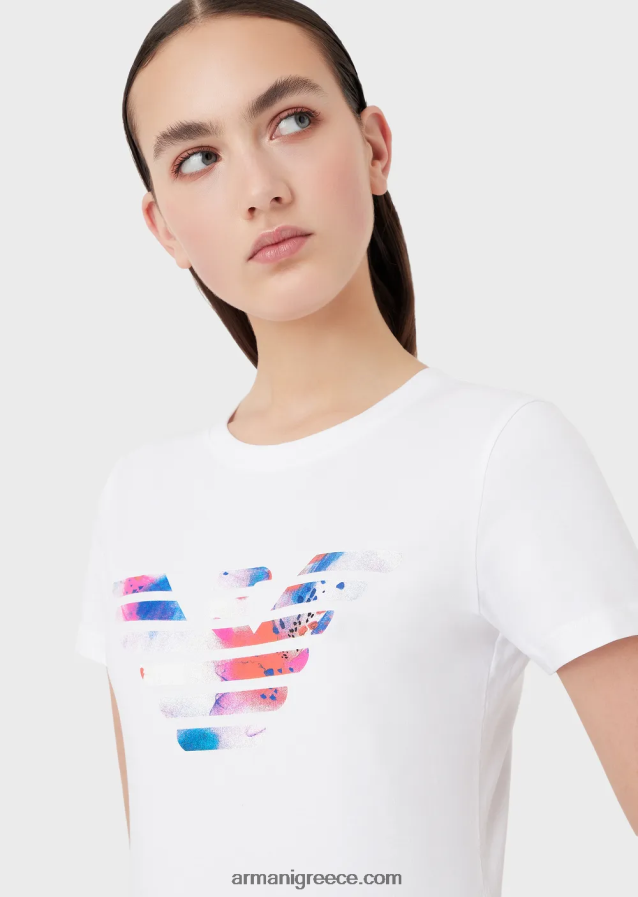 γυναίκες Armani μπλουζάκι στρετ με μοτίβο αετού μεγάλου μεγέθους 4046R6458 άσπρο