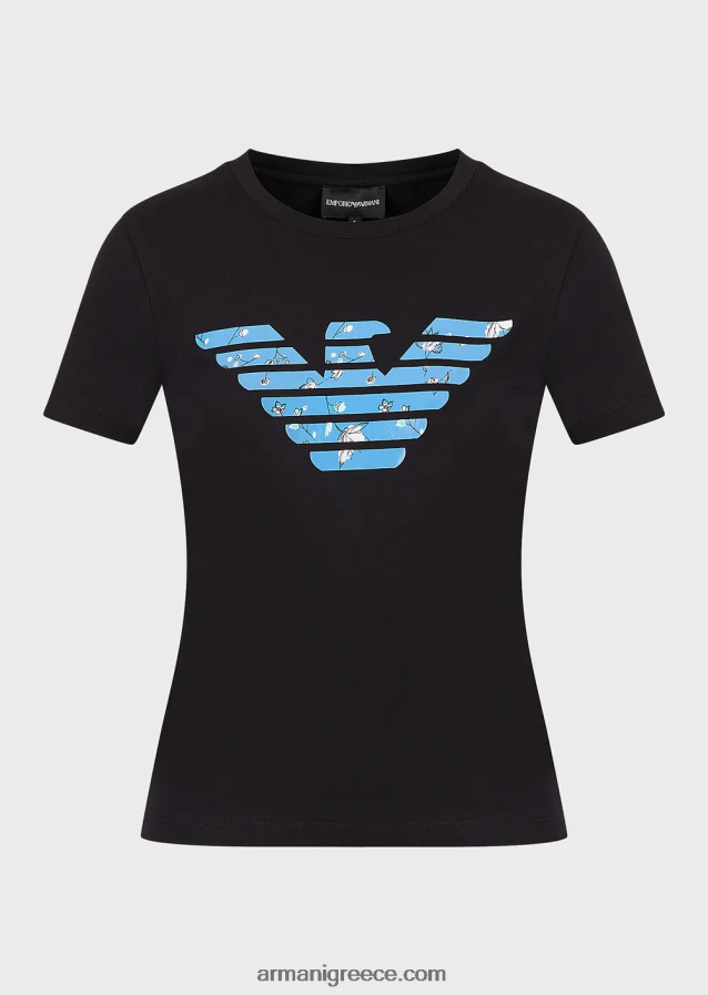γυναίκες Armani μπλουζάκι στρετ με μοτίβο αετού μεγάλου μεγέθους 4046R6459 ναυτικό μπλε