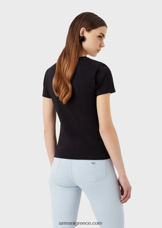 γυναίκες Armani μπλουζάκι στρετ με μοτίβο αετού μεγάλου μεγέθους 4046R6459 ναυτικό μπλε