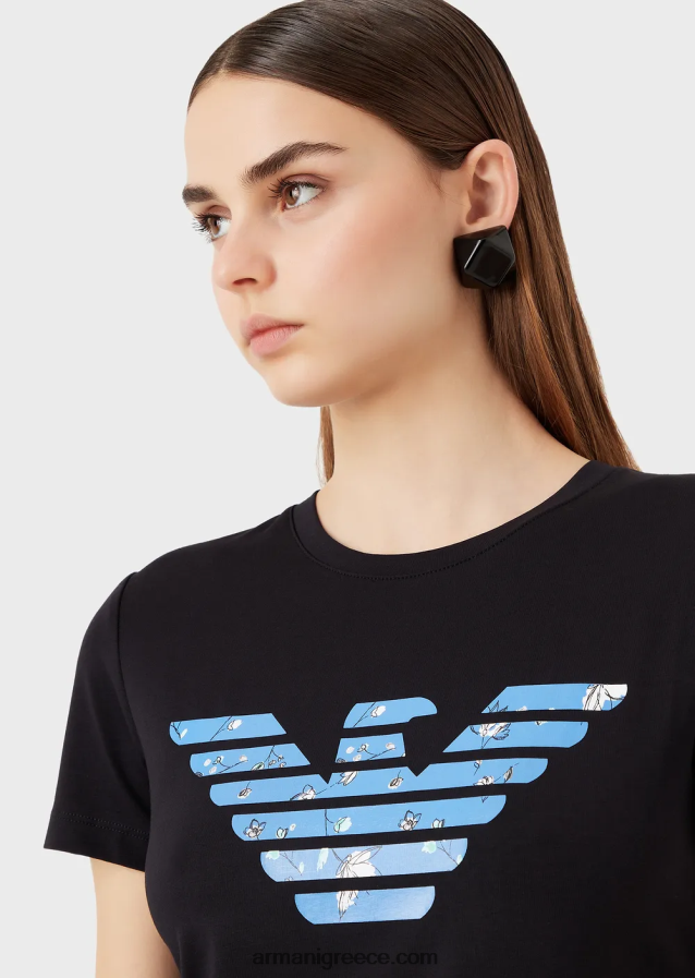 γυναίκες Armani μπλουζάκι στρετ με μοτίβο αετού μεγάλου μεγέθους 4046R6459 ναυτικό μπλε
