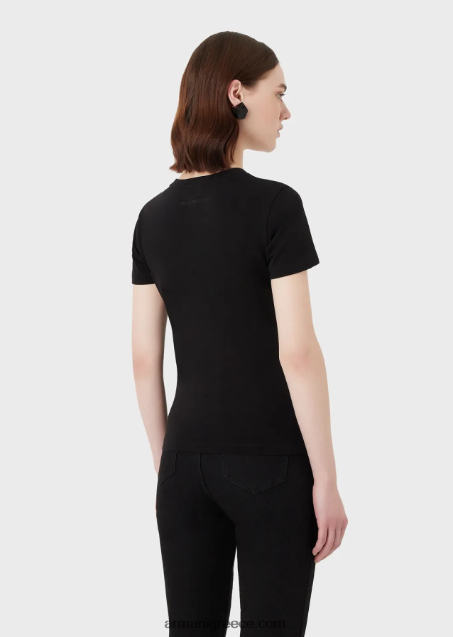 γυναίκες Armani βιολογικό μπλουζάκι ελαστικό ζέρσεϊ με πολύχρωμο κέντημα με λογότυπο 4046R6460 μαύρος