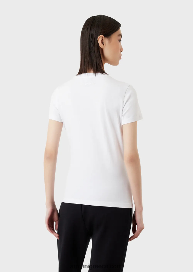 γυναίκες Armani βιολογικό μπλουζάκι ελαστικό ζέρσεϊ με πολύχρωμο κέντημα με λογότυπο 4046R6461 άσπρο