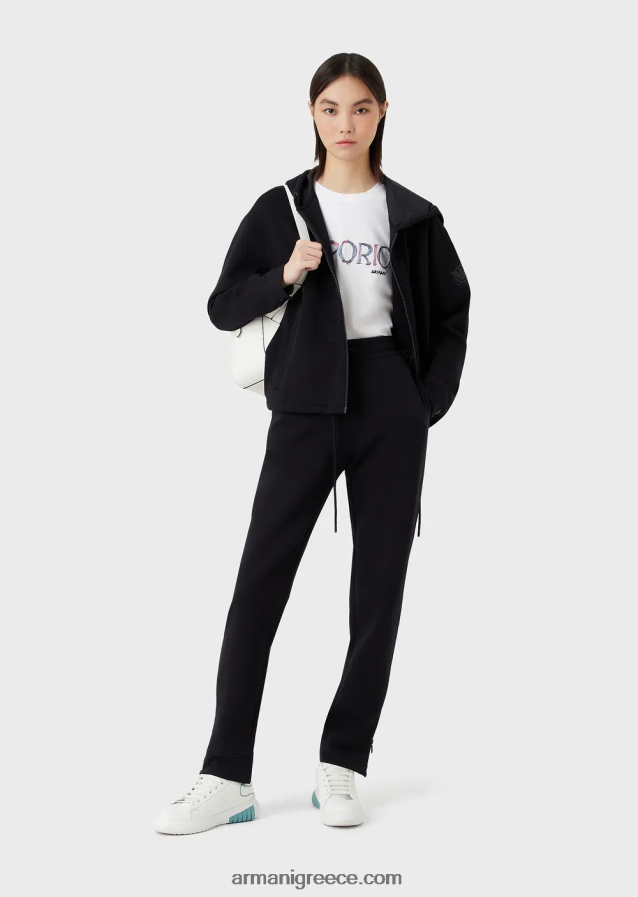 γυναίκες Armani βιολογικό μπλουζάκι ελαστικό ζέρσεϊ με πολύχρωμο κέντημα με λογότυπο 4046R6461 άσπρο