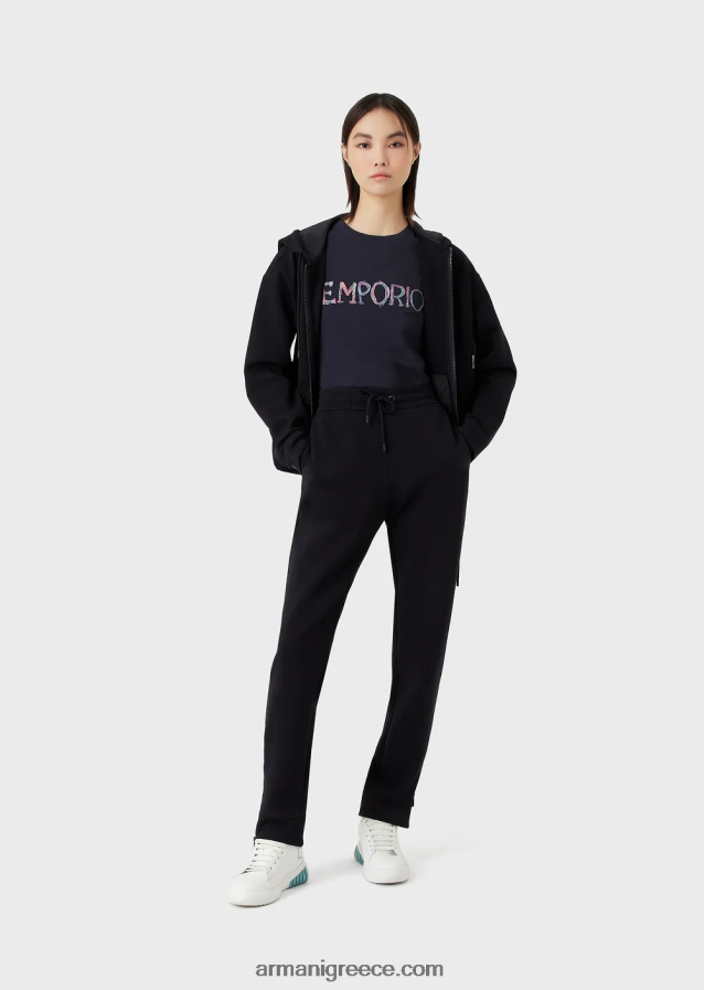 γυναίκες Armani βιολογικό μπλουζάκι ελαστικό ζέρσεϊ με πολύχρωμο κέντημα με λογότυπο 4046R6462 μπλε