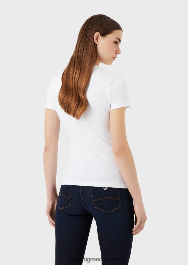 γυναίκες Armani βιολογικό μπλουζάκι στρετς με πολύχρωμο λογότυπο από στρας 4046R6463 άσπρο