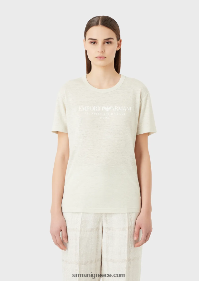 γυναίκες Armani Μπλουζάκι ζέρσεϊ από λινό μείγμα με λογότυπο 4046R6467 μπεζ