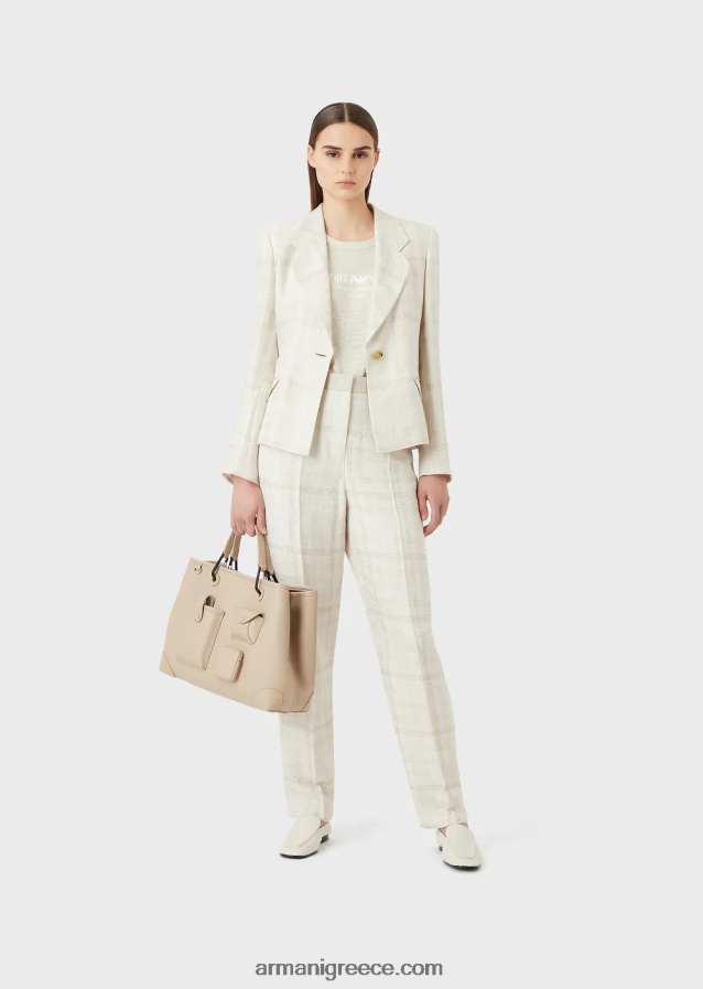 γυναίκες Armani Μπλουζάκι ζέρσεϊ από λινό μείγμα με λογότυπο 4046R6467 μπεζ