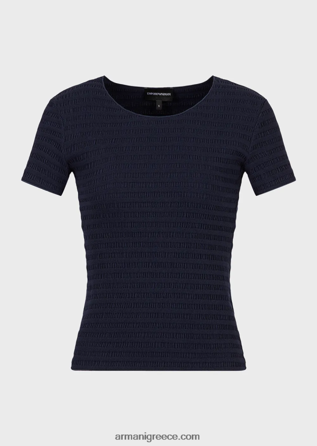 γυναίκες Armani κοντομάνικο τζάμπα σε βιολογικό ανάγλυφο ζέρσεϊ ζακάρ 4046R6473 ναυτικό μπλε