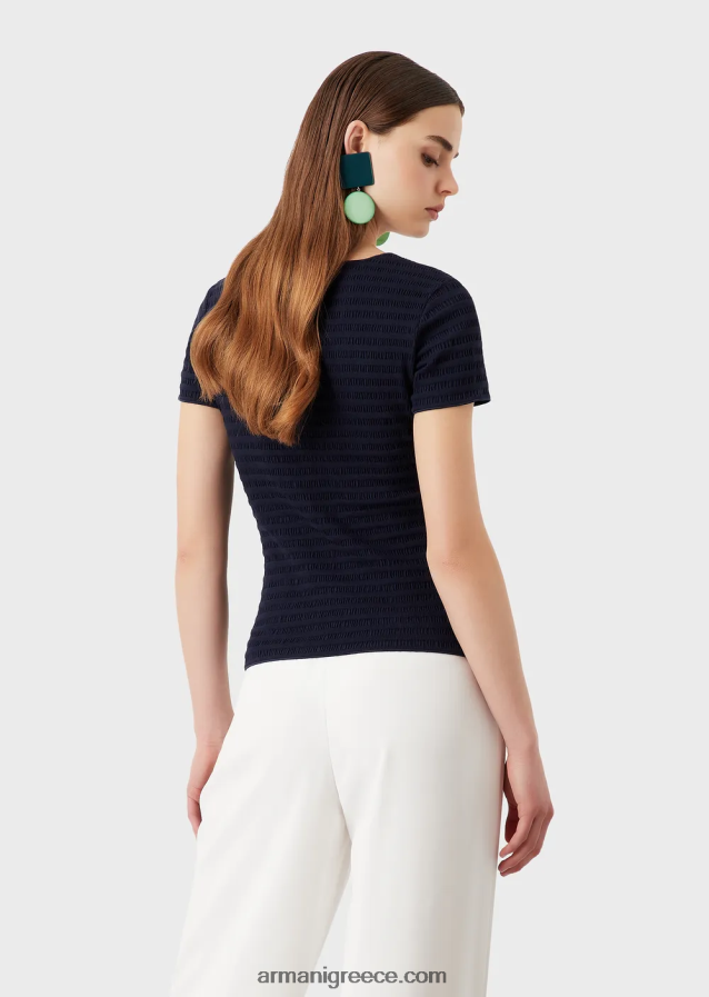 γυναίκες Armani κοντομάνικο τζάμπα σε βιολογικό ανάγλυφο ζέρσεϊ ζακάρ 4046R6473 ναυτικό μπλε