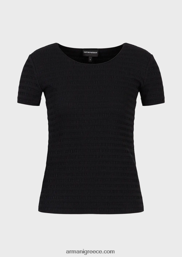 γυναίκες Armani κοντομάνικο τζάμπα σε βιολογικό ανάγλυφο ζέρσεϊ ζακάρ 4046R6475 μαύρος