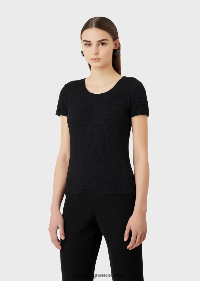 γυναίκες Armani κοντομάνικο τζάμπα σε βιολογικό ανάγλυφο ζέρσεϊ ζακάρ 4046R6475 μαύρος