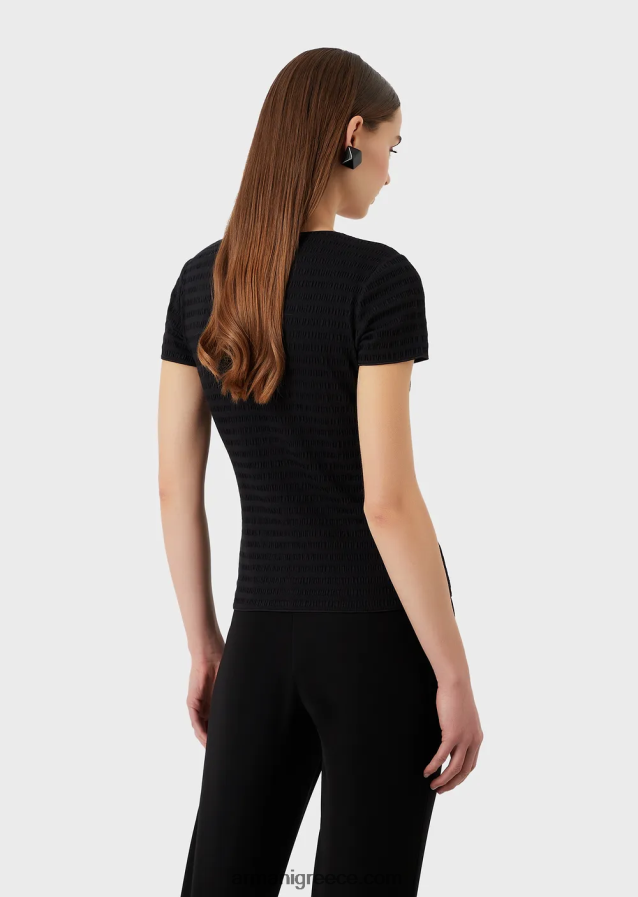 γυναίκες Armani κοντομάνικο τζάμπα σε βιολογικό ανάγλυφο ζέρσεϊ ζακάρ 4046R6475 μαύρος