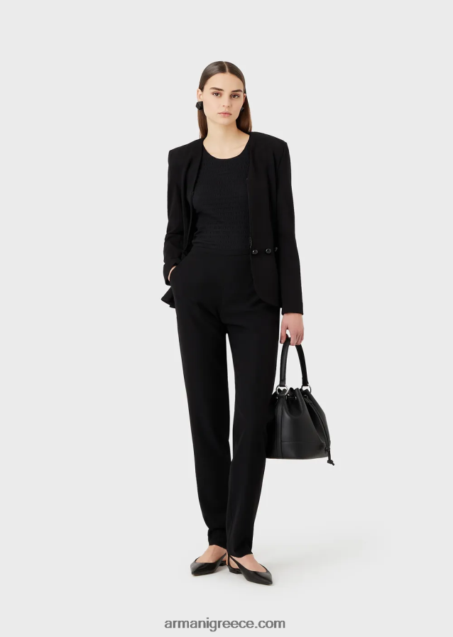 γυναίκες Armani κοντομάνικο τζάμπα σε βιολογικό ανάγλυφο ζέρσεϊ ζακάρ 4046R6475 μαύρος