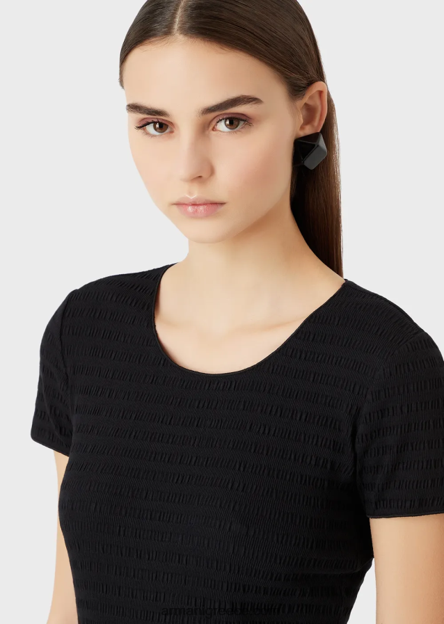 γυναίκες Armani κοντομάνικο τζάμπα σε βιολογικό ανάγλυφο ζέρσεϊ ζακάρ 4046R6475 μαύρος