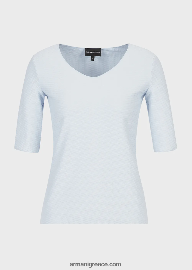 γυναίκες Armani ελαστικό ζακάρ νάιλον βραχυκυκλωτήρα με λαιμόκοψη 4046R6476 γαλανός