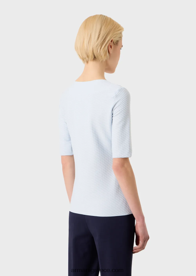 γυναίκες Armani ελαστικό ζακάρ νάιλον βραχυκυκλωτήρα με λαιμόκοψη 4046R6476 γαλανός