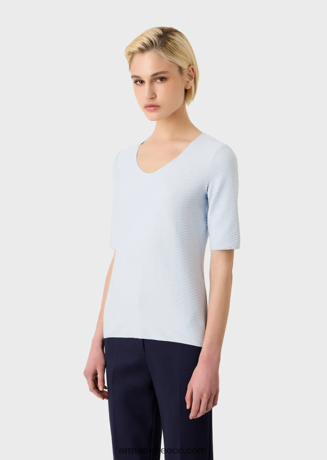 γυναίκες Armani ελαστικό ζακάρ νάιλον βραχυκυκλωτήρα με λαιμόκοψη 4046R6477 άσπρο