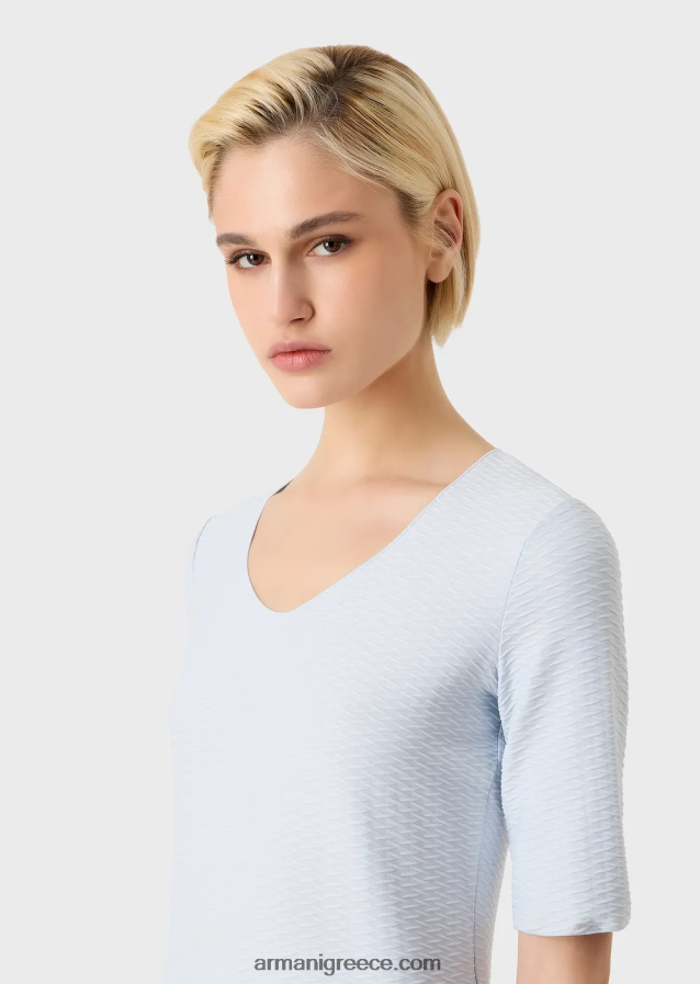 γυναίκες Armani ελαστικό ζακάρ νάιλον βραχυκυκλωτήρα με λαιμόκοψη 4046R6477 άσπρο