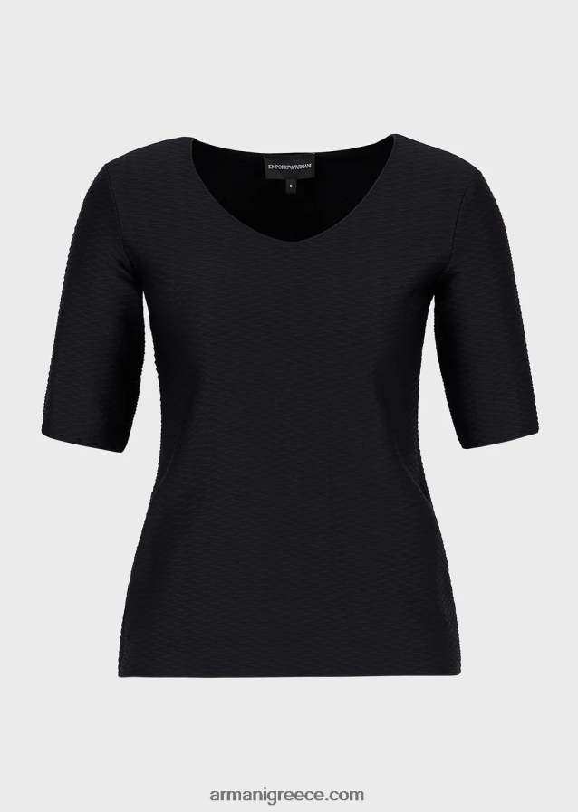 γυναίκες Armani ελαστικό ζακάρ νάιλον βραχυκυκλωτήρα με λαιμόκοψη 4046R6478 μαύρος