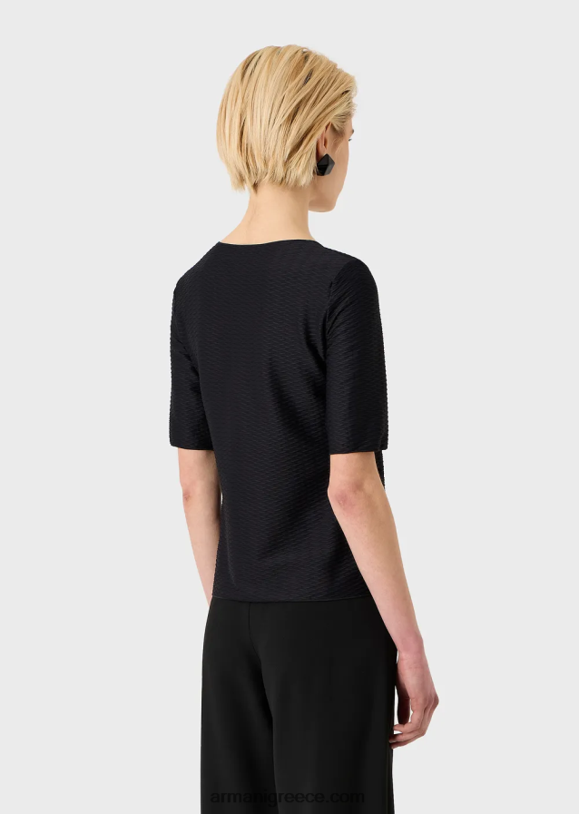 γυναίκες Armani ελαστικό ζακάρ νάιλον βραχυκυκλωτήρα με λαιμόκοψη 4046R6478 μαύρος