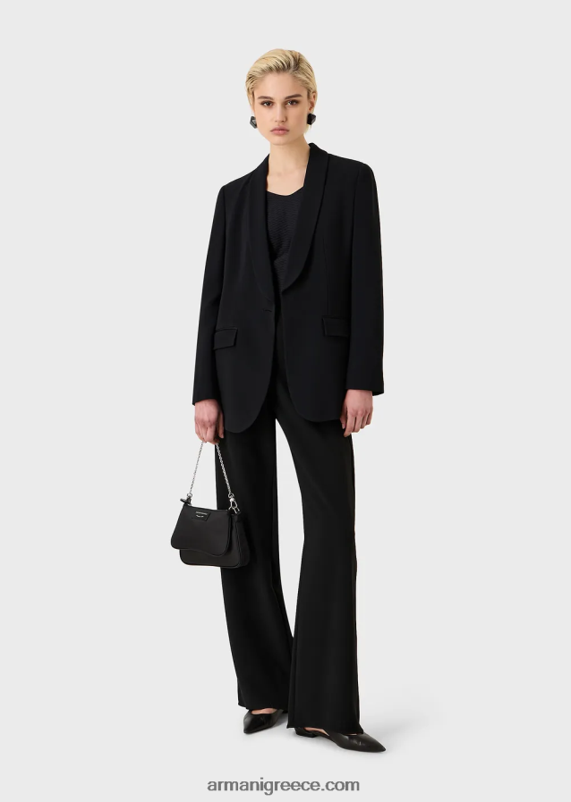 γυναίκες Armani ελαστικό ζακάρ νάιλον βραχυκυκλωτήρα με λαιμόκοψη 4046R6478 μαύρος