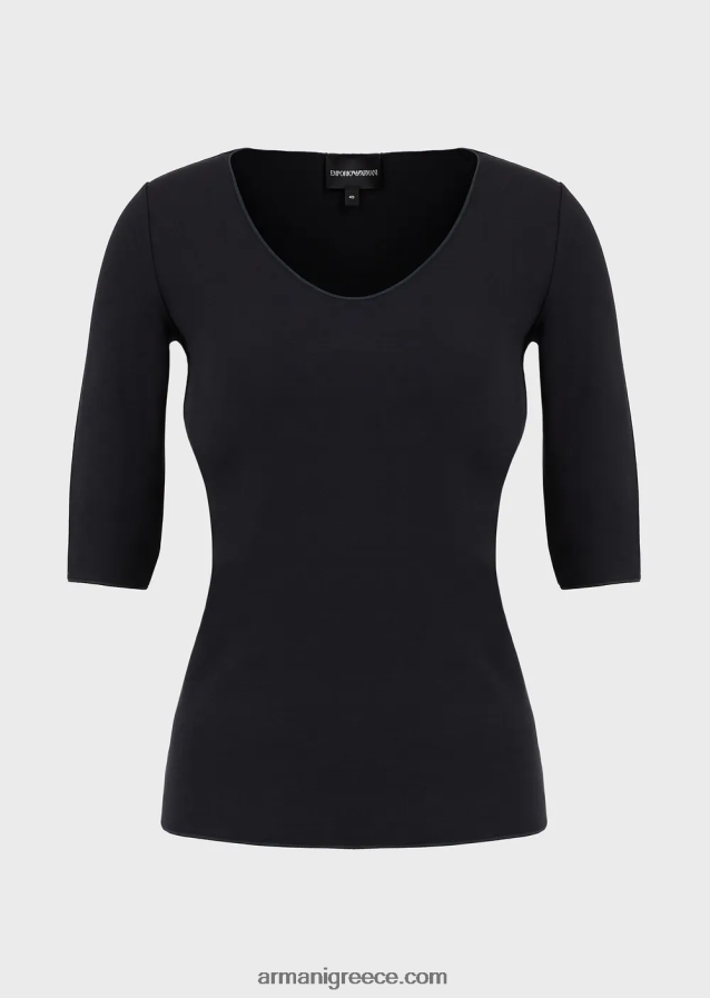 γυναίκες Armani Ζέρσεϊ πουκάμισο από βισκόζη με μανίκια μήκους τριών τετάρτων 4046R6479 ναυτικό μπλε