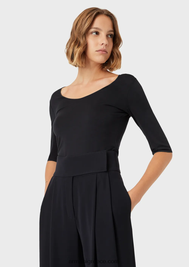 γυναίκες Armani Ζέρσεϊ πουκάμισο από βισκόζη με μανίκια μήκους τριών τετάρτων 4046R6479 ναυτικό μπλε