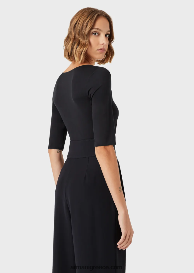 γυναίκες Armani Ζέρσεϊ πουκάμισο από βισκόζη με μανίκια μήκους τριών τετάρτων 4046R6479 ναυτικό μπλε