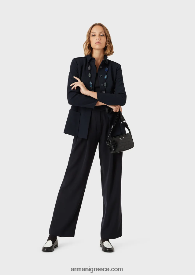 γυναίκες Armani Ζέρσεϊ πουκάμισο από βισκόζη με μανίκια μήκους τριών τετάρτων 4046R6479 ναυτικό μπλε