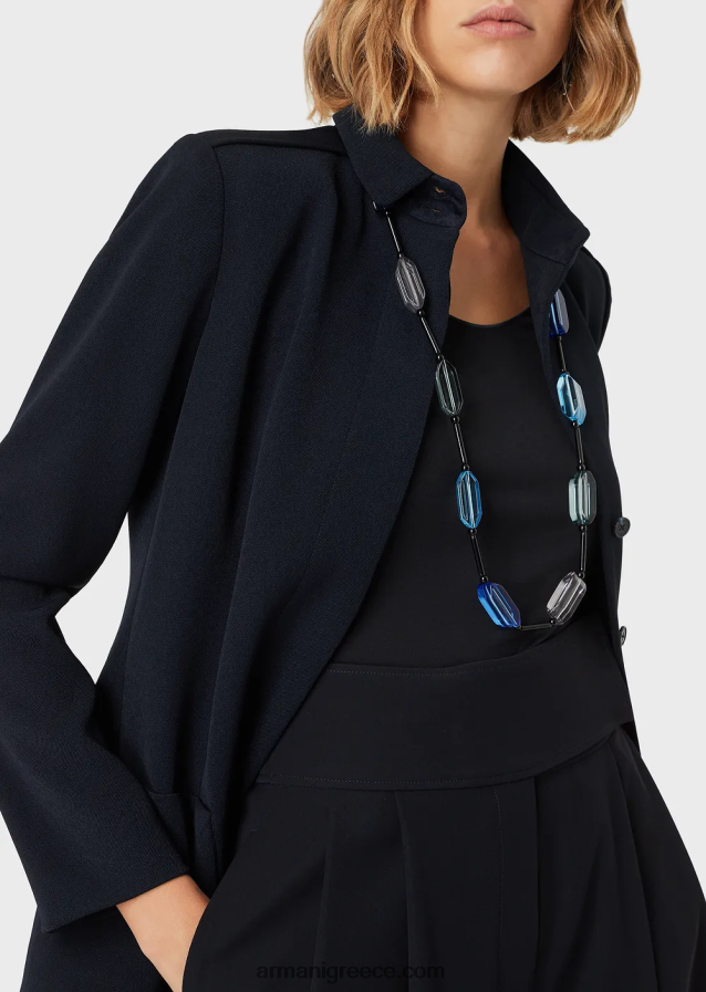 γυναίκες Armani Ζέρσεϊ πουκάμισο από βισκόζη με μανίκια μήκους τριών τετάρτων 4046R6479 ναυτικό μπλε