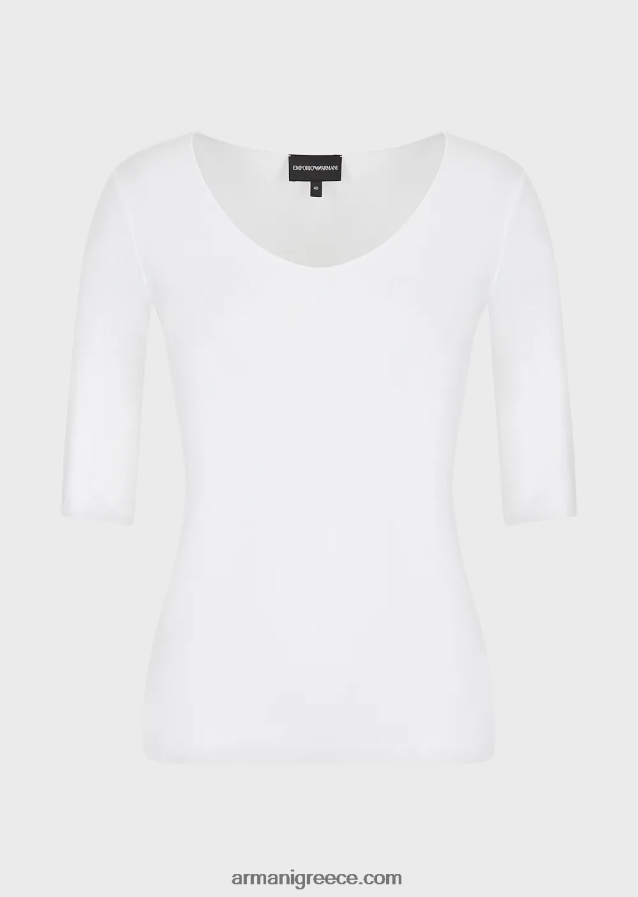 γυναίκες Armani Ζέρσεϊ πουκάμισο από βισκόζη με μανίκια μήκους τριών τετάρτων 4046R6480 άσπρο
