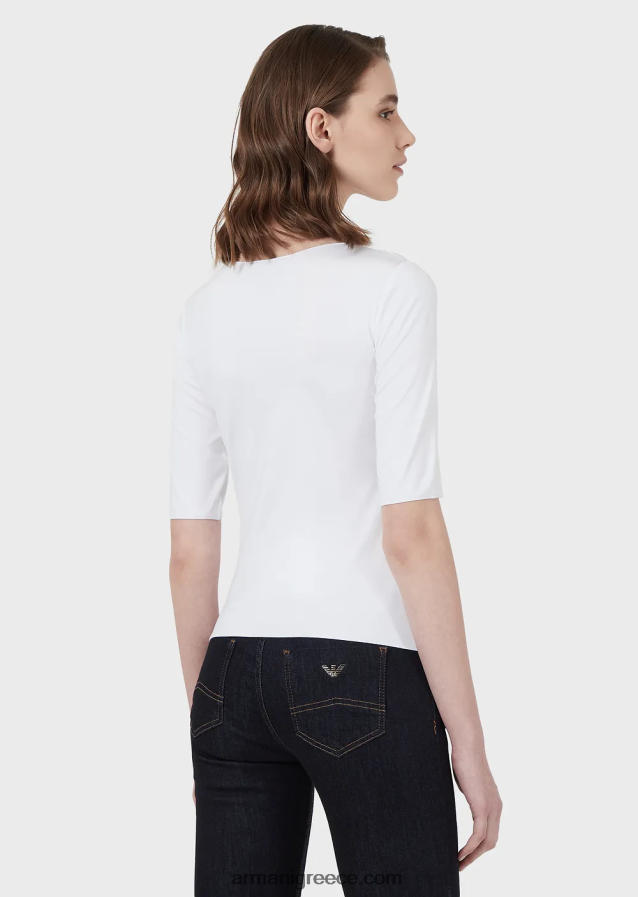 γυναίκες Armani Ζέρσεϊ πουκάμισο από βισκόζη με μανίκια μήκους τριών τετάρτων 4046R6480 άσπρο