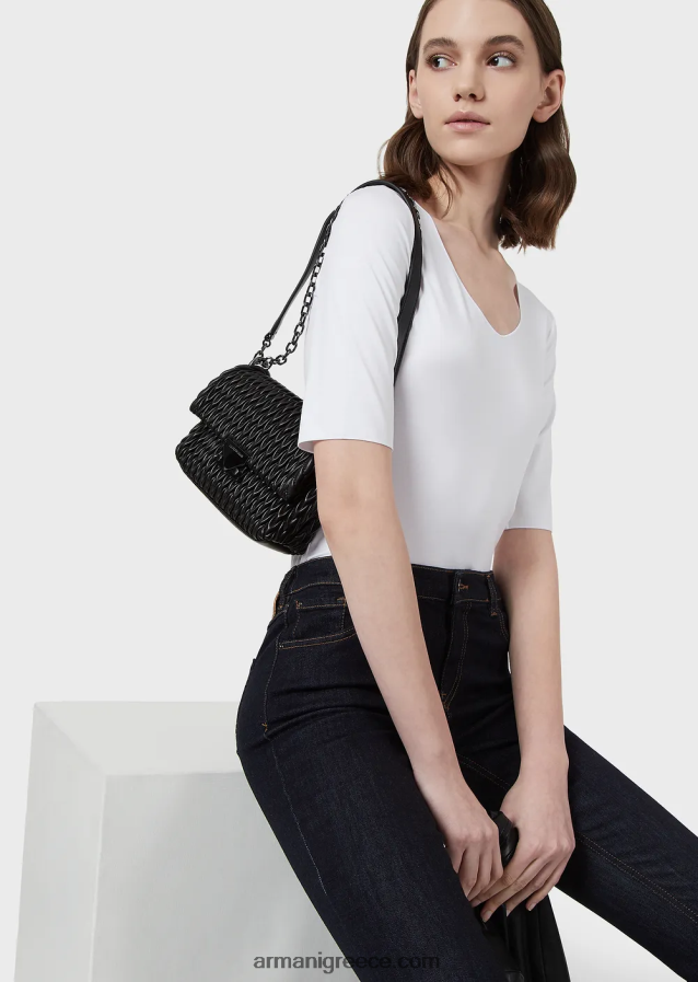 γυναίκες Armani Ζέρσεϊ πουκάμισο από βισκόζη με μανίκια μήκους τριών τετάρτων 4046R6480 άσπρο