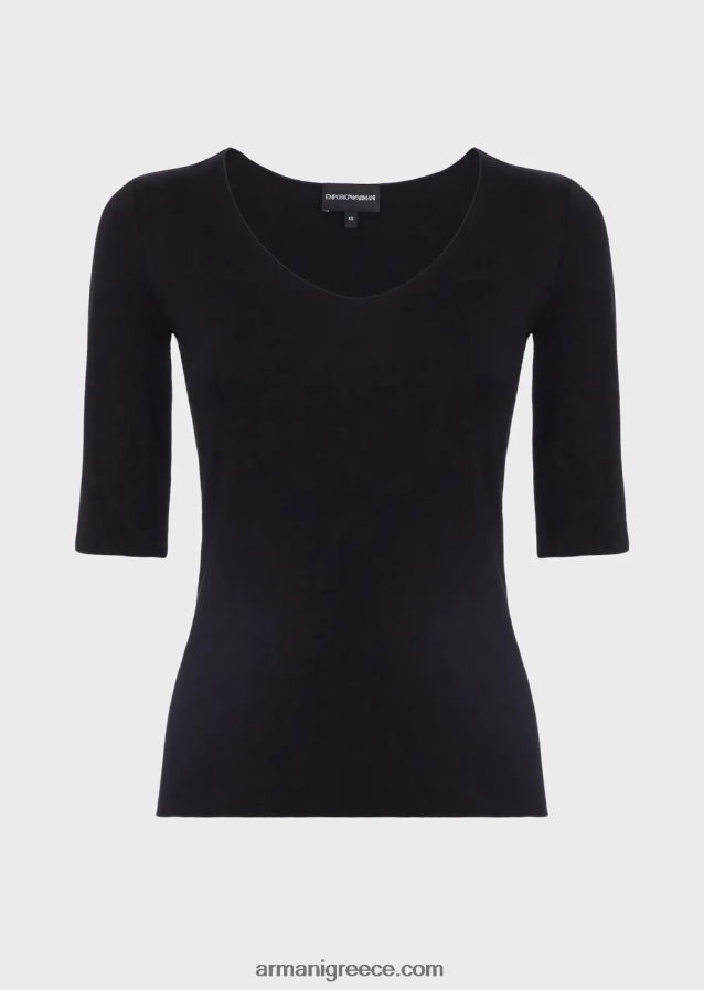 γυναίκες Armani Ζέρσεϊ πουκάμισο από βισκόζη με μανίκια μήκους τριών τετάρτων 4046R6481 μαύρος