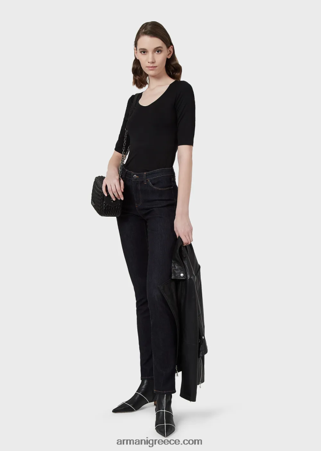 γυναίκες Armani Ζέρσεϊ πουκάμισο από βισκόζη με μανίκια μήκους τριών τετάρτων 4046R6481 μαύρος