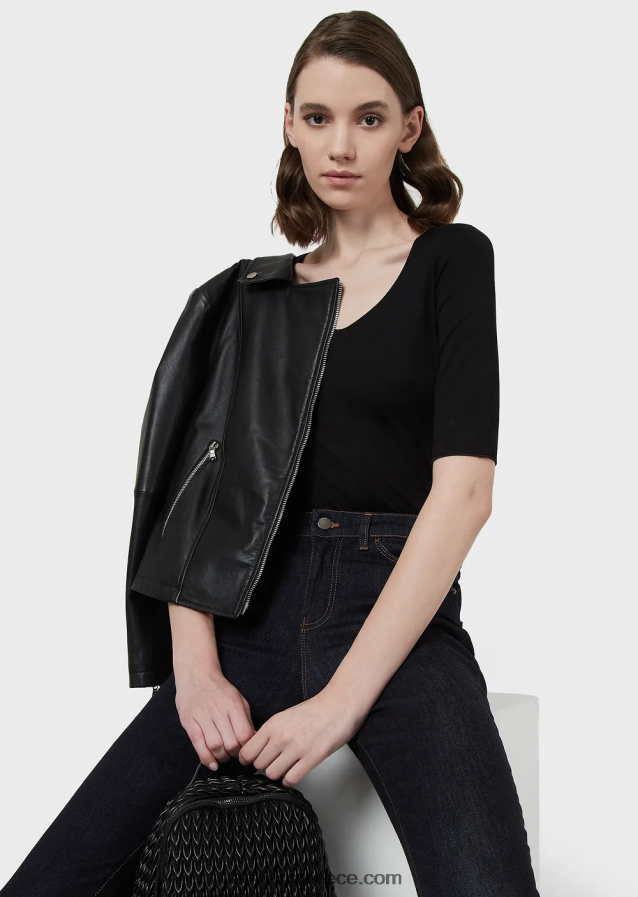 γυναίκες Armani Ζέρσεϊ πουκάμισο από βισκόζη με μανίκια μήκους τριών τετάρτων 4046R6481 μαύρος