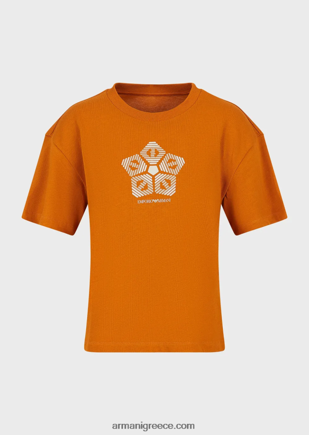 γυναίκες Armani βιολογικό αμερικάνικο μπλουζάκι με στάμπα βιώσιμης συλλογής 4046R6482 πορτοκάλι